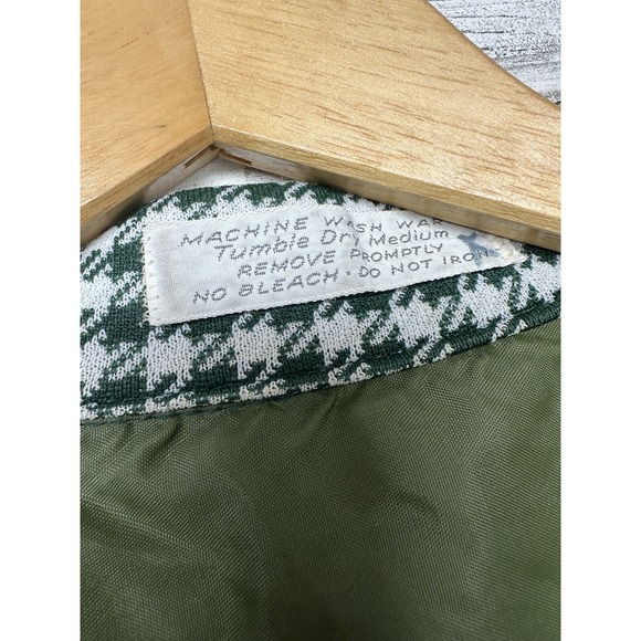 Vintage Women's Medium Sweater Jacket Shacket Green White Houndstooth Button Up - Picture 3 of 7